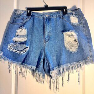 SHEIN Curved 3XL Plus Ripped Raw Cut Denim Shorts